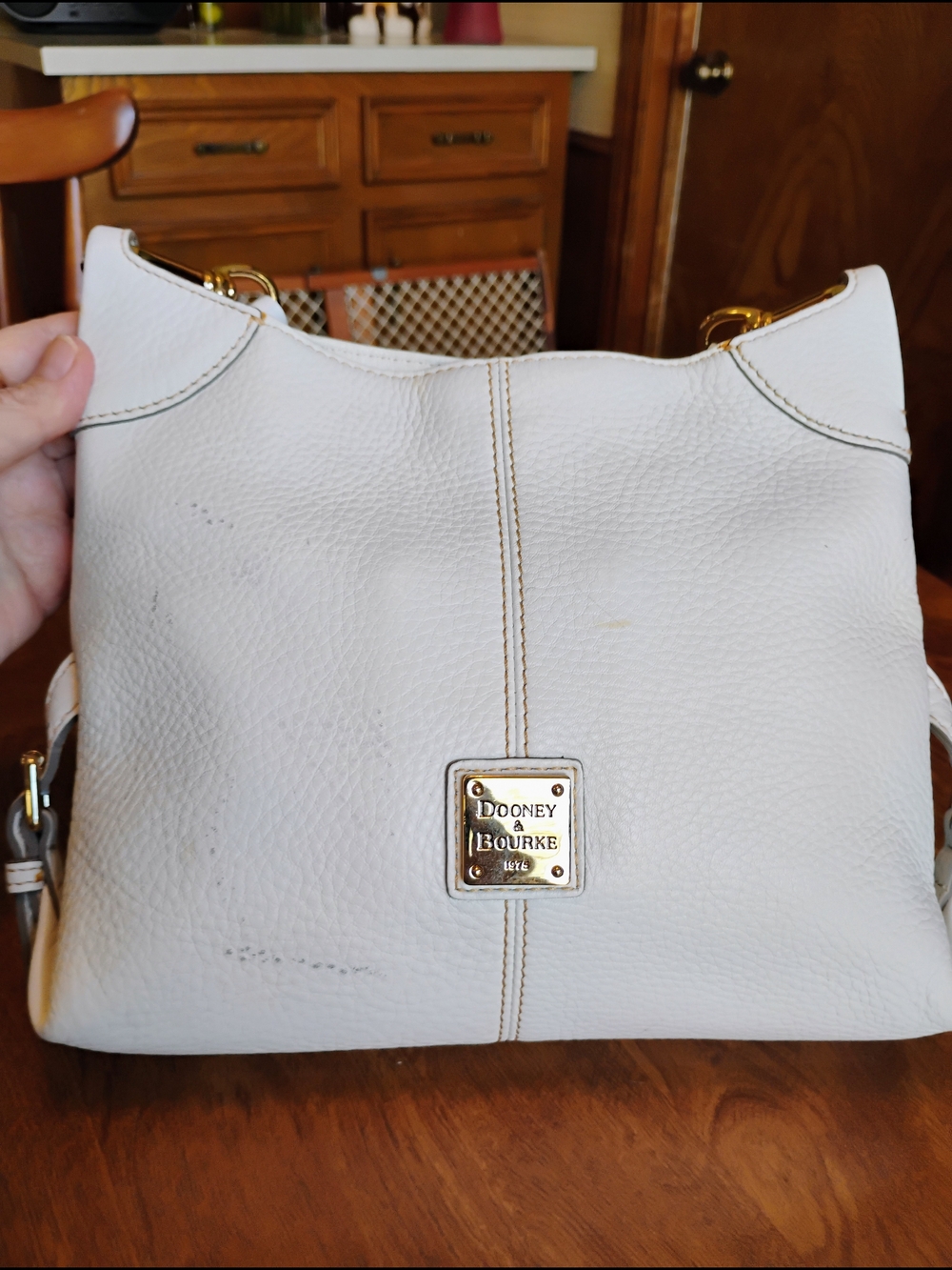 Dooney & Bourke White Pebble Grain Leather "Hobo Corner Buckle" Shoulder Bag - Picture 3 of 13